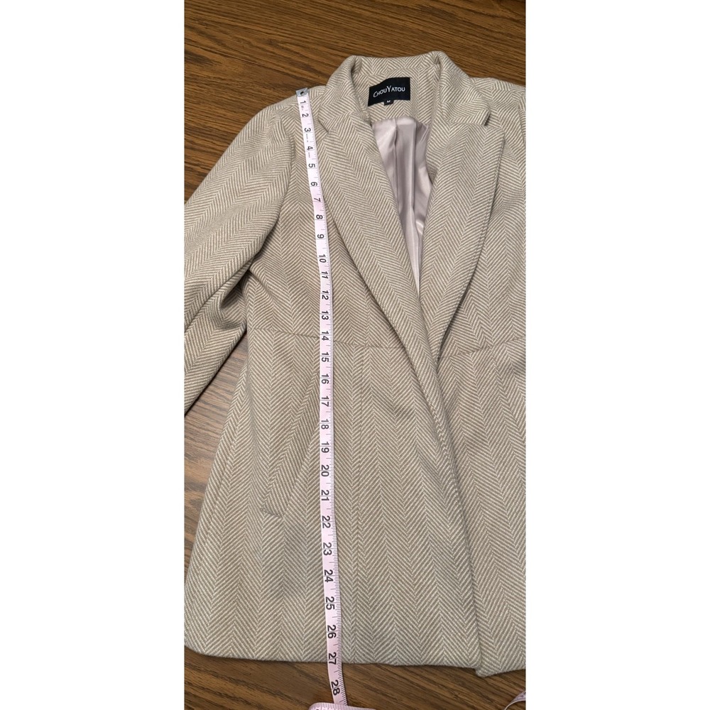 Chouyatou Blazer Jackets Womens Medium Tan Herringbone Long Sleeve Open Front - Picture 11 of 14